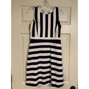 ANN TAYLOR Factory Navy White Striped Sleeveless Dress Petite Sz 4